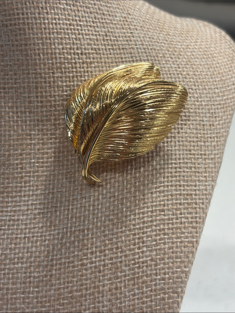 Vintage 1965 Henkel & Grossé Germany Textured Gold Leaf Brooch